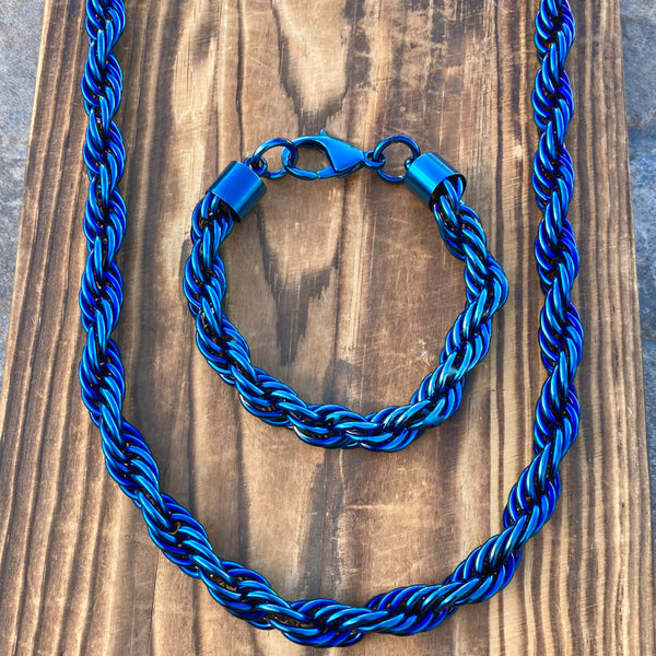 Bundle Necklace & Bracelet Combo - Blue 10MM Classic