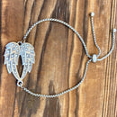SANITY JEWELRY® Angel Heart Wing - Double Angel Wing - Silver w/White Stone - Bracelet - SK2608B