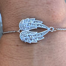 SANITY JEWELRY® Angel Heart Wing - Double Angel Wing - Silver w/White Stone - Bracelet - SK2608B