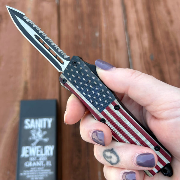 SANITY JEWELRY® Bracelet 7” Frank Nitti - Double Sided  Flag Serrated - Small - SFDBS