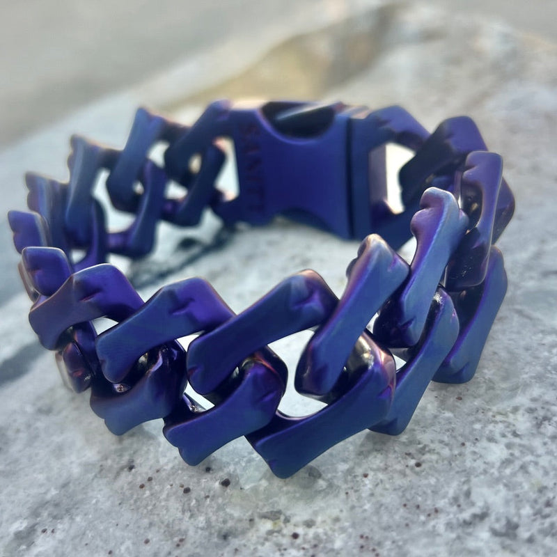 Sanity Jewelry Bracelet 8.25 inches NEW - Bagger Bracelet - Bonez - Blue/Purple - 1.25" Wide - The Classic - B57