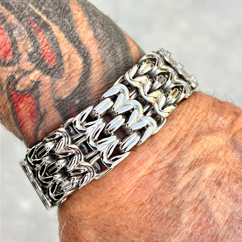 Sanity Jewelry Bracelet 8.5 inches New - Viking Bracelet - Chain Mail - Classic- Silver - 1  inch wide - B104