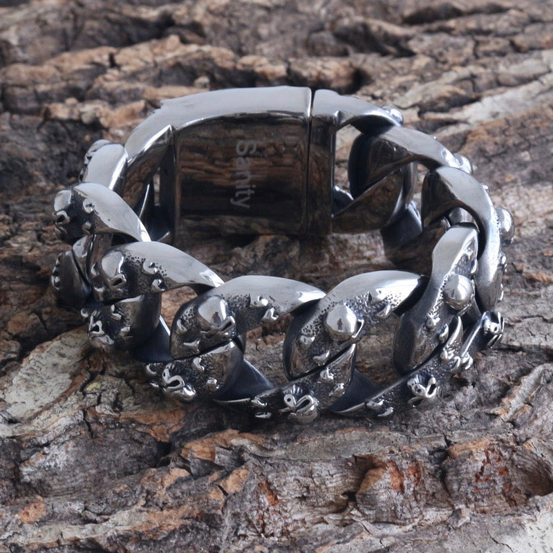 Sanity Jewelry Bracelet 8.75 inches Bagger Bracelet - Skull & Crossbones - Silver - 1.25" Wide - The Classic - B50