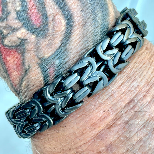 Sanity Jewelry Bracelet 8.75 inches NEW - Viking Bracelet - Chain Mail - Custom - Black - 1/2 inch wide - B102