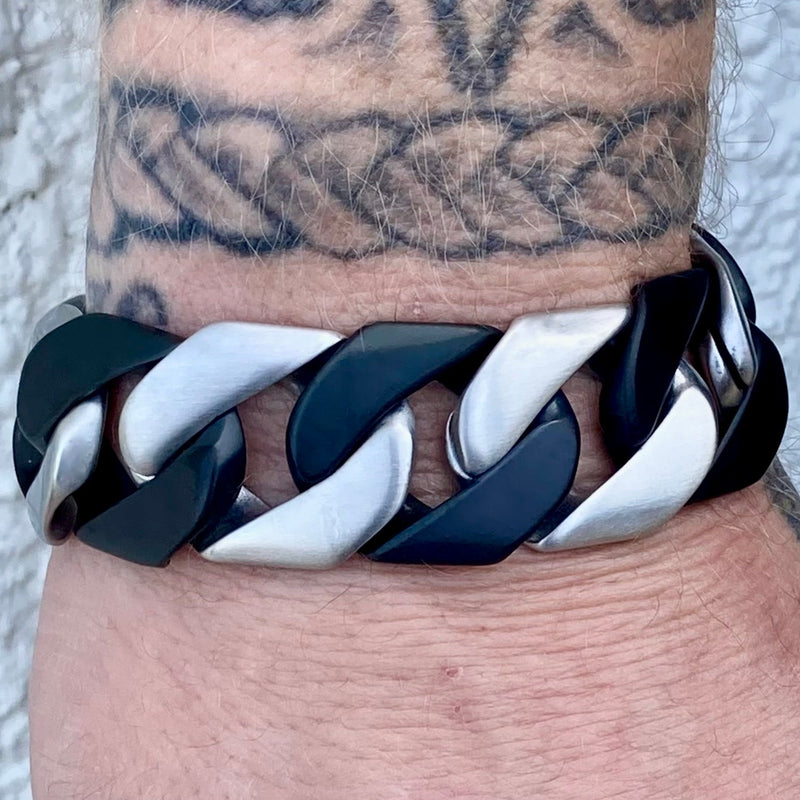 SANITY JEWELRY® Bracelet 8 inches Bagger Bracelet - 2 Tone Brushed Silver/Matte Black  - 1" Wide - The Custom - B38