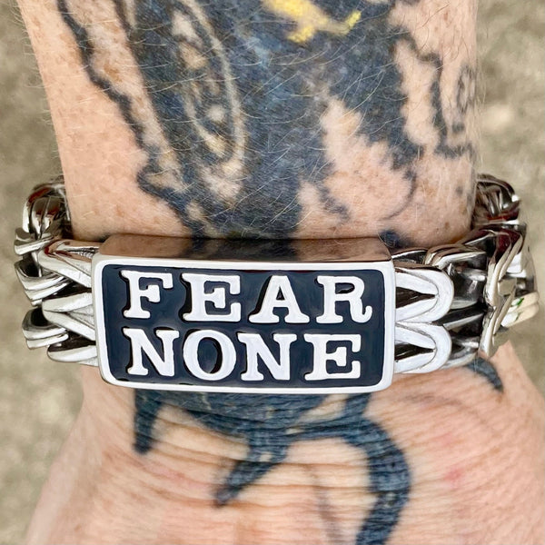 Sanity Jewelry Bracelet 8 inches "Chain Mail" Bracelet - Custom - Fear None Silver - 1/2 inch wide - B84