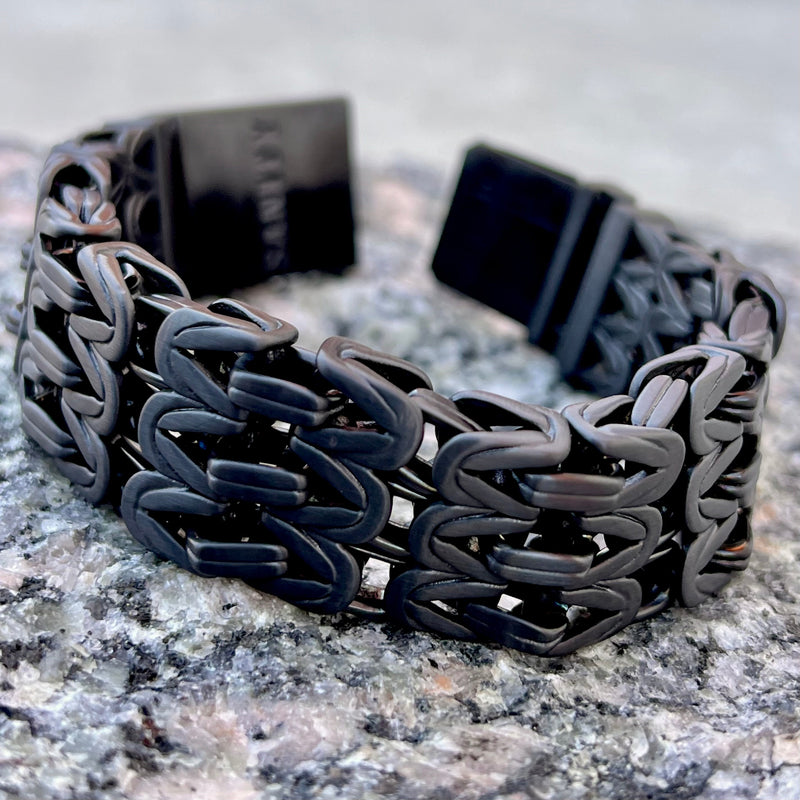 Sanity Jewelry Bracelet 9.25 inches New - Viking Bracelet - Chain Mail - Classic - Black - 1 inch wide - B101