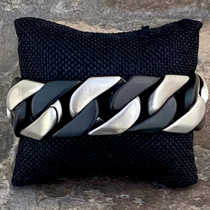 SANITY JEWELRY® Bracelet Bagger Bracelet - 2 Tone Brushed Silver/Matte Black  - 1" Wide - The Custom - B38