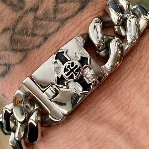Sanity Jewelry Bracelet Bagger Bracelet - "EASY BIKER" - Guardian Cross Polished - 3/4" wide - B122