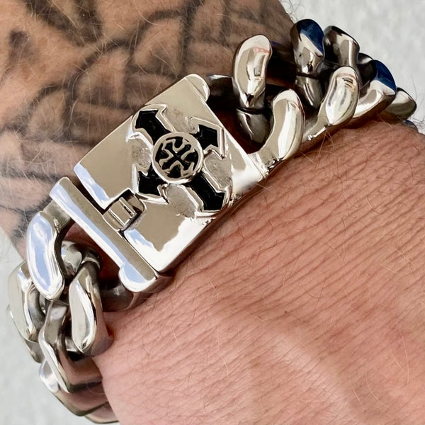 Sanity Jewelry Bracelet Bagger Bracelet - "EASY BIKER" - Guardian Cross Polished - 3/4" wide - B122