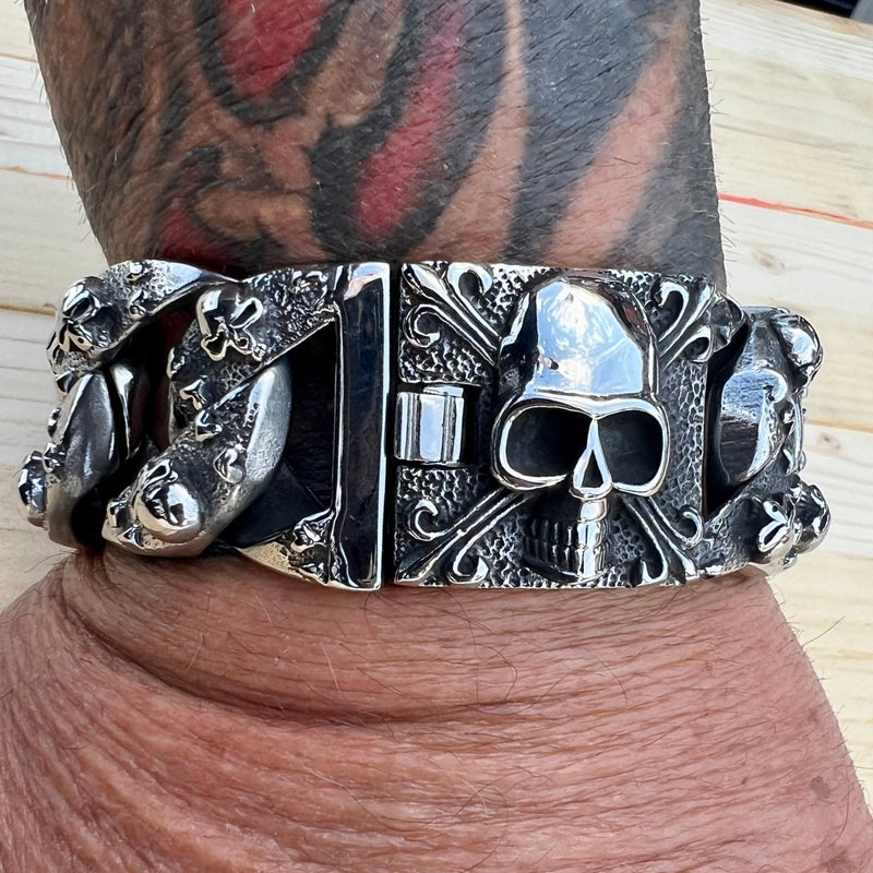 Sanity Jewelry Bracelet Bagger Bracelet - Skull & Crossbones - Silver - 1.25" Wide - The Classic - B50