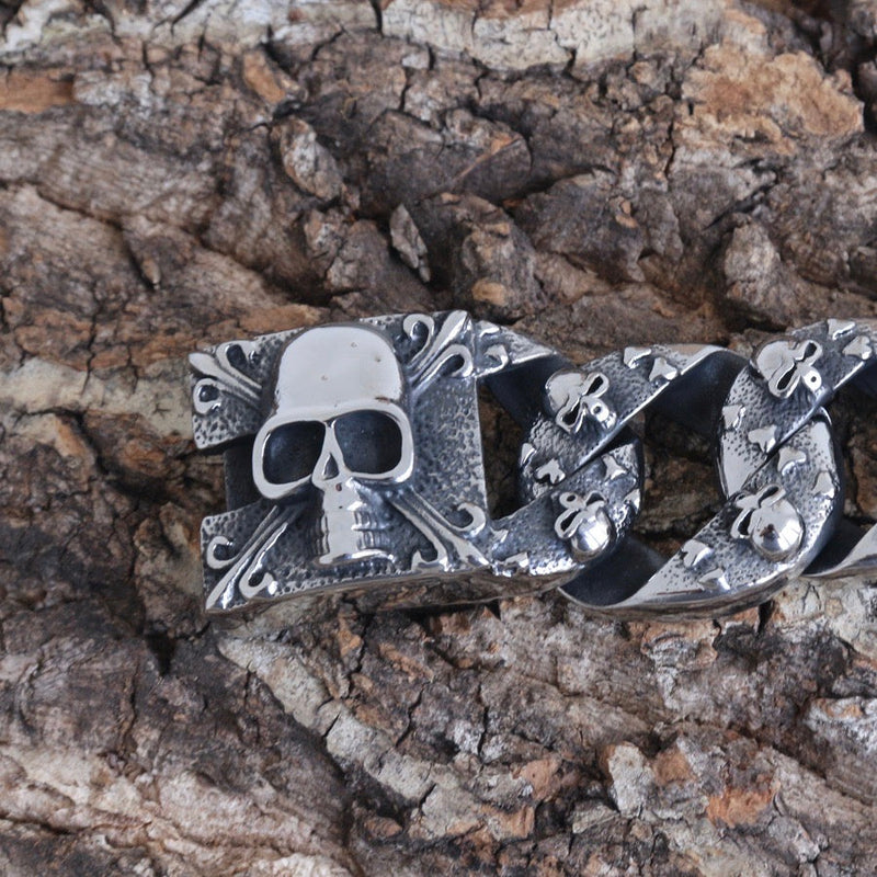 Sanity Jewelry Bracelet Bagger Bracelet - Skull & Crossbones - Silver - 1.25" Wide - The Classic - B50