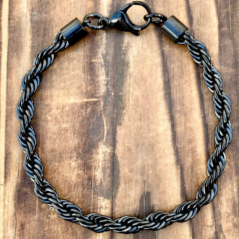 SANITY JEWELRY® Bracelet - Men & Women's 6MM Rope Chain Bracelet- Black - B166