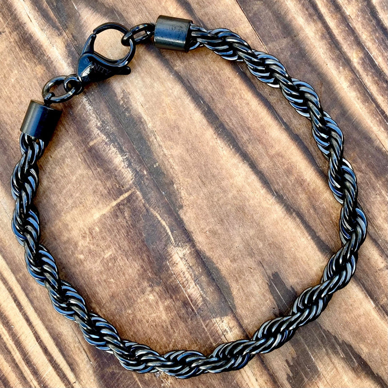 SANITY JEWELRY® Bracelet - Men & Women's 6MM Rope Chain Bracelet- Black - B166