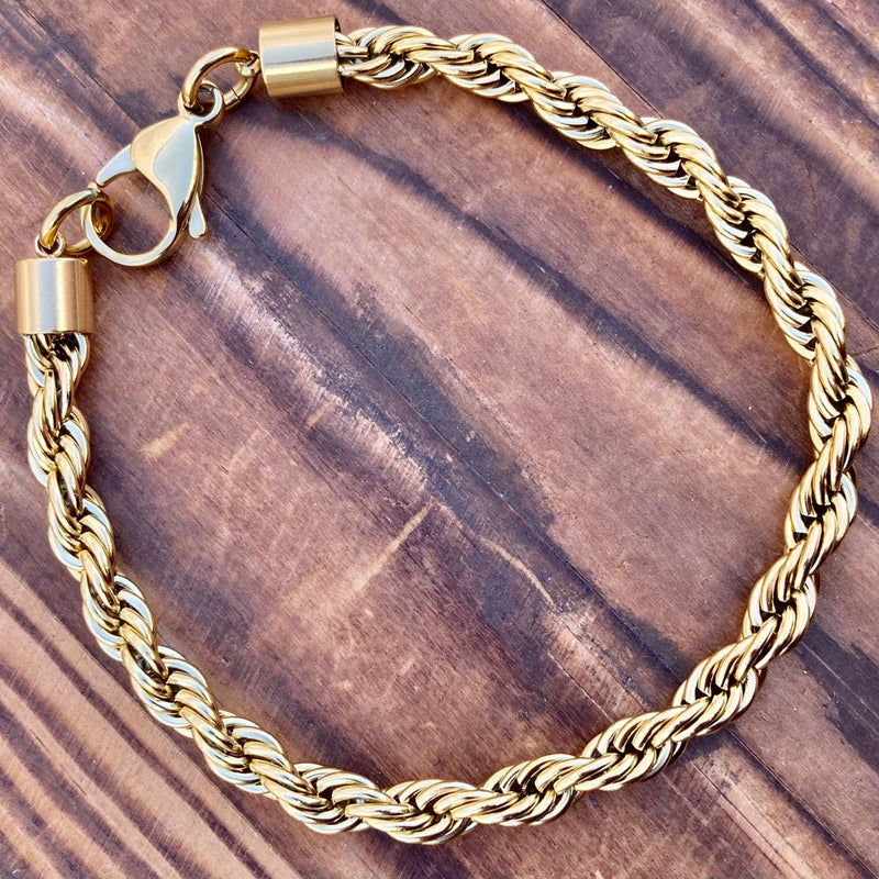 SANITY JEWELRY® Bracelet - Men & Women's 6MM Rope Chain Bracelet- Gold - B164