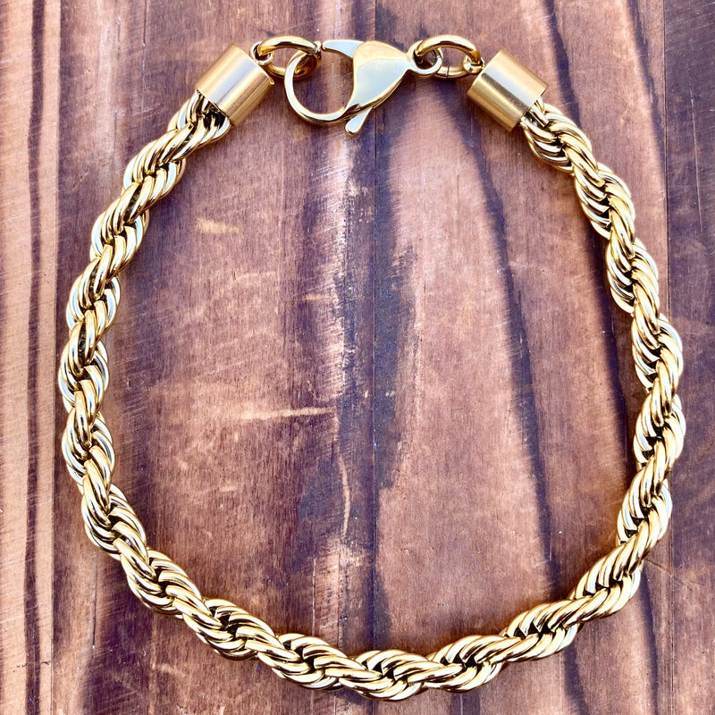 SANITY JEWELRY® Bracelet - Men & Women's 6MM Rope Chain Bracelet- Gold - B164