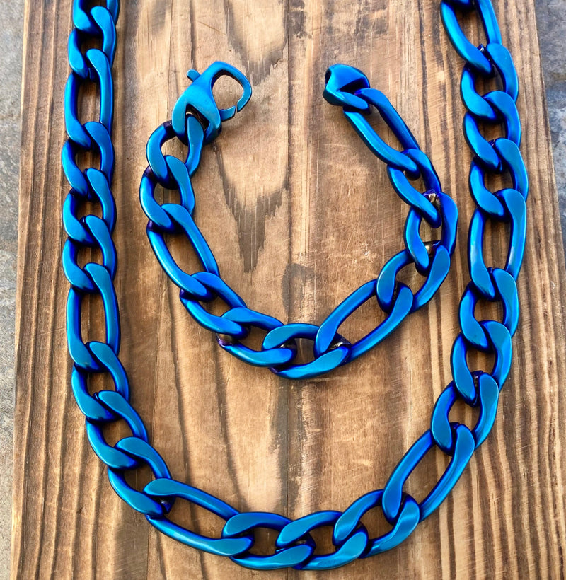 SANITY JEWELRY® Bracelet, necklace 20 inches / 8 inches Bundle Necklace & Bracelet Combo - Blue Figaro Tuscany 1/2"