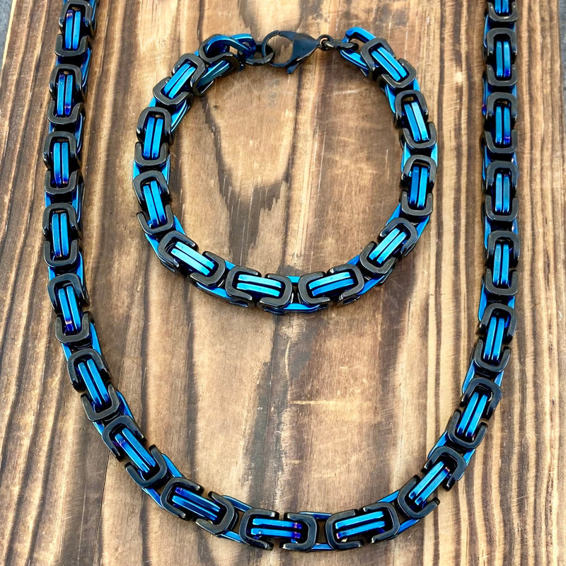 SANITY JEWELRY® Bracelet, necklace 22 inches / 7 inches Bundle Necklace & Bracelet Combo - Blue/Black Daytona Deluxe 1/4"