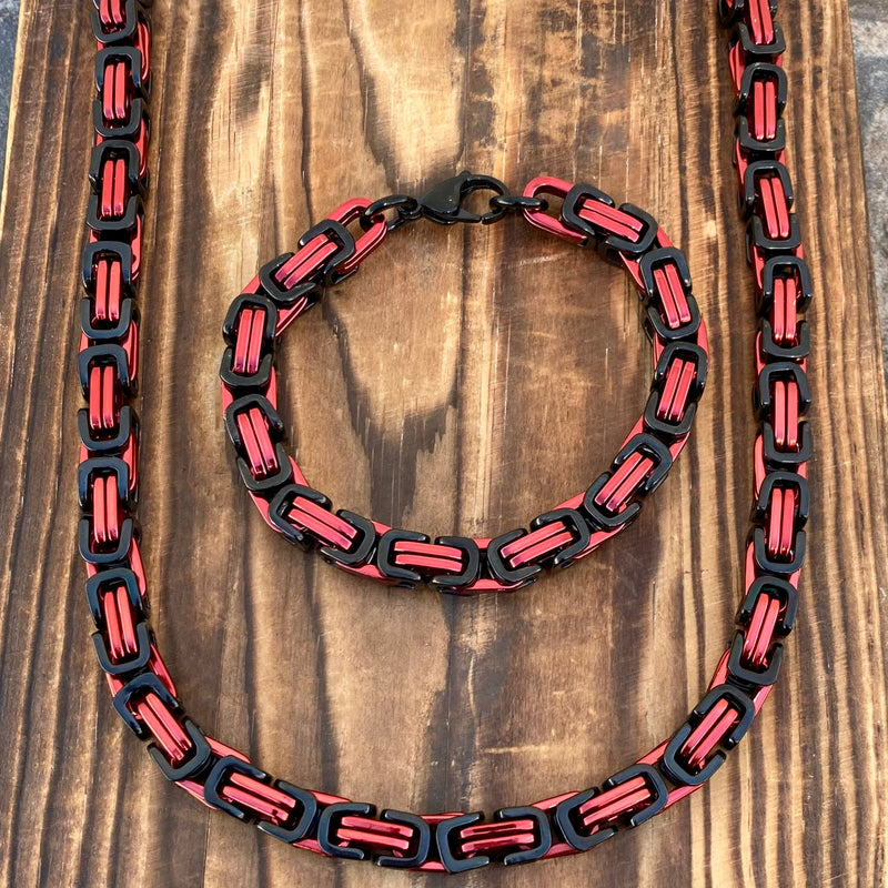 SANITY JEWELRY® Bracelet, necklace 22 inches / 7 inches Bundle Necklace & Bracelet Combo - Red/Black Daytona Deluxe 1/4"