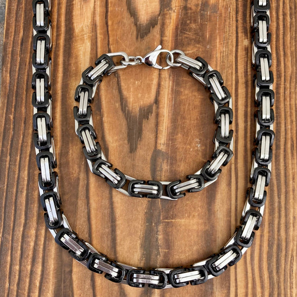 SANITY JEWELRY® Bracelet, necklace 22 inches / 7 inches Bundle Necklace & Bracelet Combo - Silver/Black Daytona Deluxe 1/4"