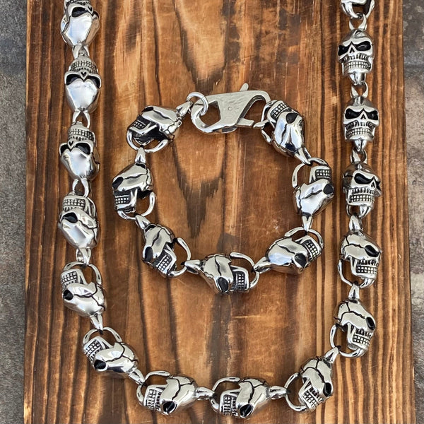 SANITY JEWELRY® Bracelet, necklace 24 inches / 8 inches Bundle Necklace & Bracelet Combo - Silver Hell Ride Custom 1"