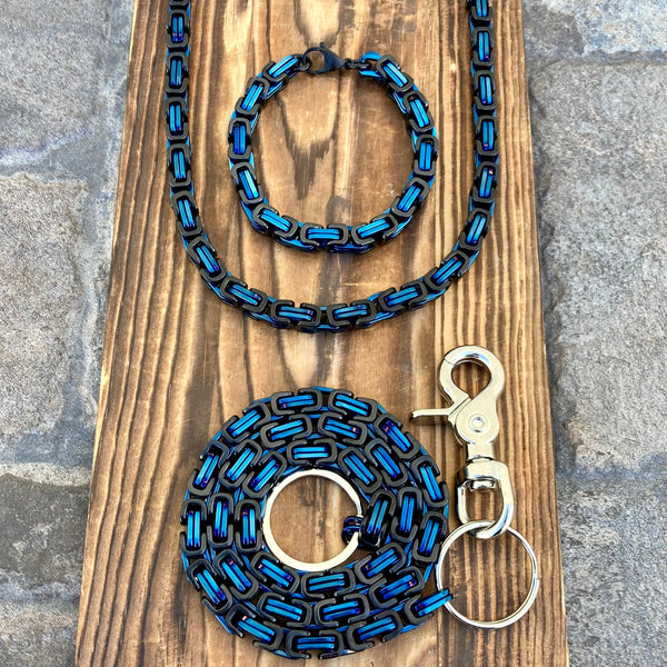 SANITY JEWELRY® Bracelet, necklace, wallet chain 22 inches / 7 inches / 20 inch Bundle Necklace, Bracelet & Wallet Chain Combo - Blue/Black Daytona Deluxe 1/4"