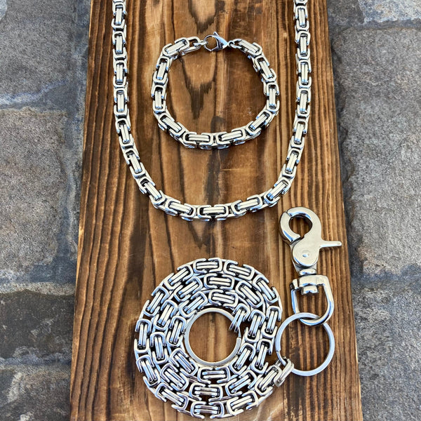 SANITY JEWELRY® Bracelet, necklace, wallet chain 22 inches / 7 inches / 23 inch Bundle Necklace, Bracelet & Wallet Chain Combo - Silver Daytona Deluxe 1/4"