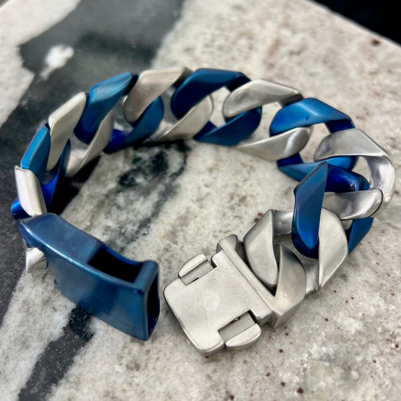 SANITY JEWELRY® Bracelet NEW - Bagger Bracelet - Blue/Silver - 1" Wide - The Custom - B23