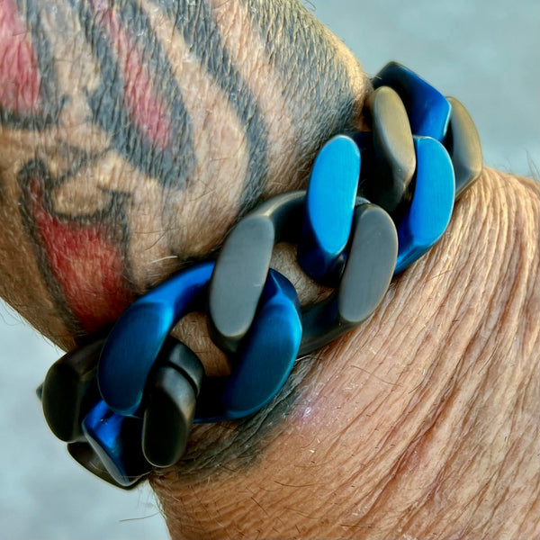 Sanity Jewelry Bracelet NEW - Bagger Bracelet - "EASY BIKER" - Blue/Black - 3/4 Inch wide - B162