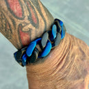 Sanity Jewelry Bracelet NEW - Bagger Bracelet - "EASY BIKER" - Blue/Black - 3/4 Inch wide - B162
