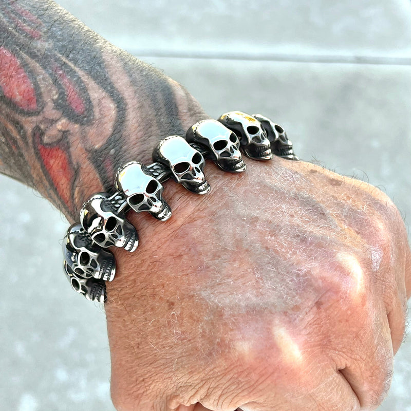 Sanity Jewelry Bracelet NEW - Black Hills - Skull Bracelet - Silver Skulls - B37