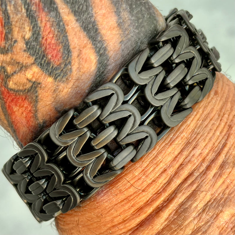 Sanity Jewelry Bracelet New - Viking Bracelet - Chain Mail - Classic - Black - 1 inch wide - B101