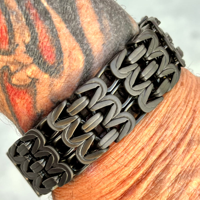 Sanity Jewelry Bracelet New - Viking Bracelet - Chain Mail - Classic - Black - 1 inch wide - B101