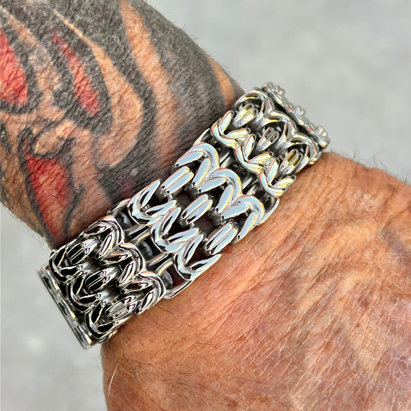 Sanity Jewelry Bracelet New - Viking Bracelet - Chain Mail - Classic- Silver - 1  inch wide - B104