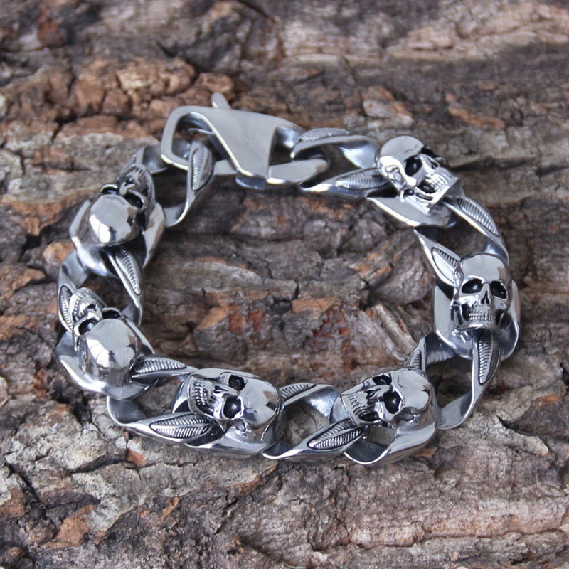 Sanity Jewelry Bracelet Road Warrior Skull Bracelet - Links Made of Skulls - B79