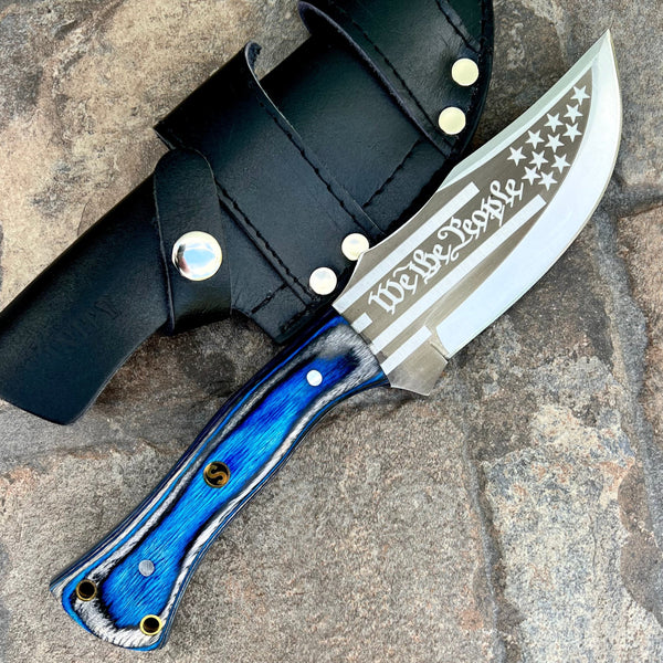 SANITY JEWELRY® D2 Steel 10” Rough Rider Series - We The People - Blue & Black Wood - D2 Steel - Horizontal & Vertical Carry - CUS12