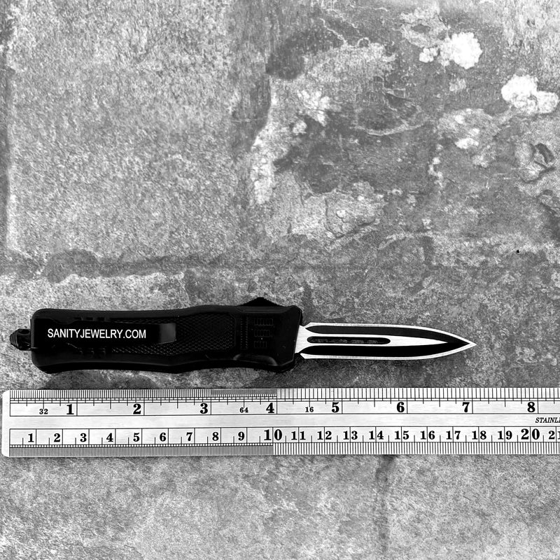SANITY JEWELRY® D2 Steel 7” Frank Nitti Small - "Prohibition Series" - Double Sided Serrated Black - SMDBLSR
