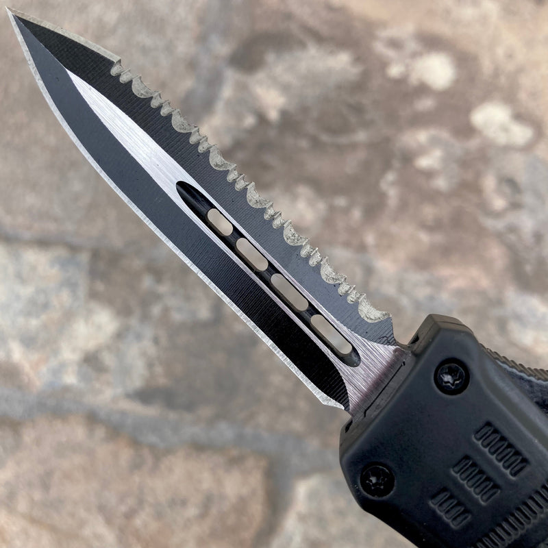 SANITY JEWELRY® D2 Steel 7” Frank Nitti Small - "Prohibition Series" - Double Sided Serrated Black - SMDBLSR