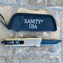 SANITY JEWELRY® D2 Steel 8" Frank Nitti Medium - "Prohibition Series" - Drop Point Brass - MBRDP