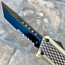 SANITY JEWELRY® D2 Steel 8" Frank Nitti Medium - "Prohibition Series" - Tanto Serrated Brass - MBRTR