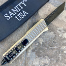 SANITY JEWELRY® D2 Steel 8" Frank Nitti Medium - "Prohibition Series" - Tanto Serrated Brass - MBRTR