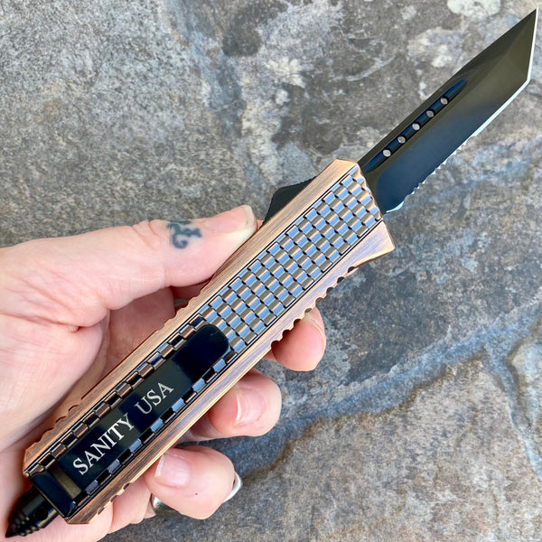 SANITY JEWELRY® D2 Steel 8" Frank Nitti Medium - "Prohibition Series" - Tanto Serrated Copper - MCOTR