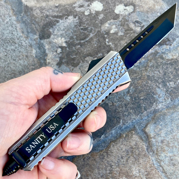 SANITY JEWELRY® D2 Steel 8" Frank Nitti Medium - "Prohibition Series" - Tanto Serrated Galvanized - MGTR