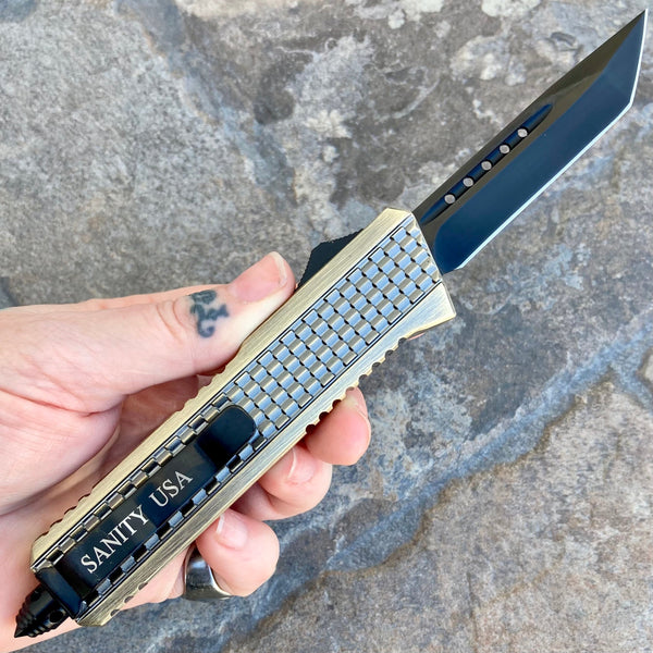 SANITY JEWELRY® D2 Steel 8" Frank Nitti Medium - "Prohibition Series" - Tanto Smooth Brass - MBRTS