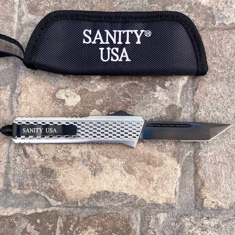 SANITY JEWELRY® D2 Steel 8" Frank Nitti Medium Titanium Plated - "Prohibition Series" - Tanto Serrated Chrome - MCTR