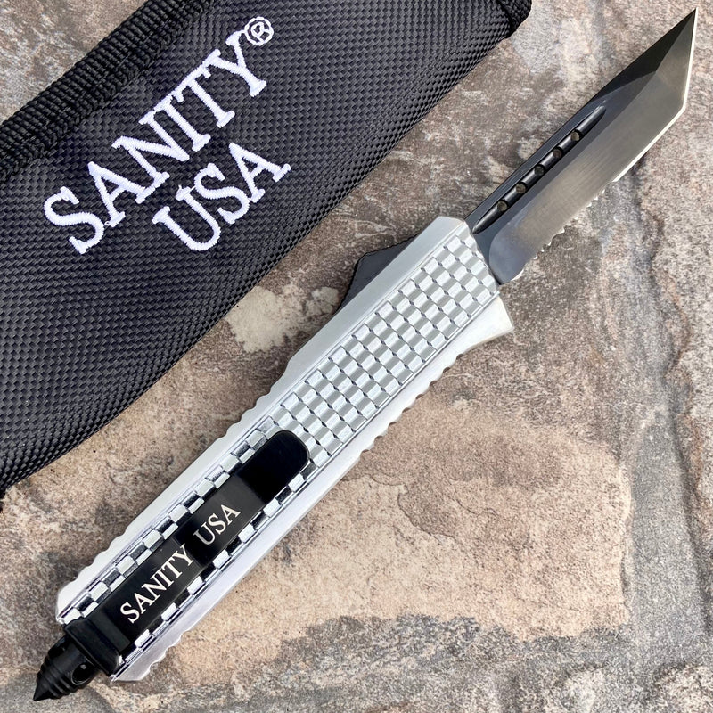 SANITY JEWELRY® D2 Steel 8" Frank Nitti Medium Titanium Plated - "Prohibition Series" - Tanto Serrated Chrome - MCTR