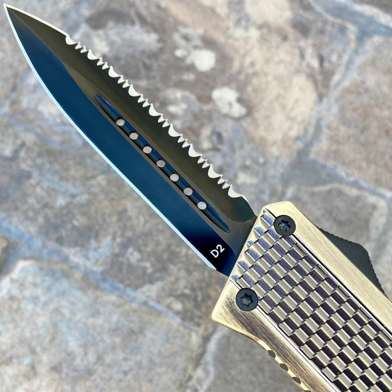 SANITY JEWELRY® D2 Steel 9.5" Frank Nitti Large - "Chicago Series" - Double Sided Serrated Brass - LBRADSR