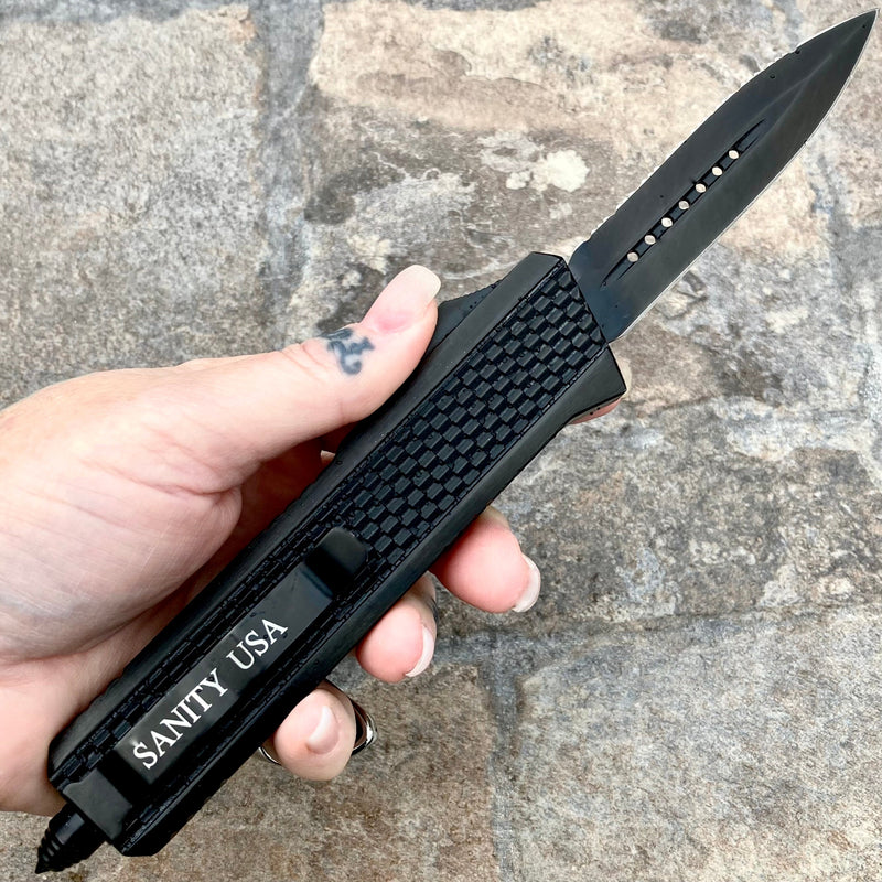 SANITY JEWELRY® D2 Steel 9.5” Frank Nitti Large - "Prohibition Series" - Double Serrated Black - LBLDR