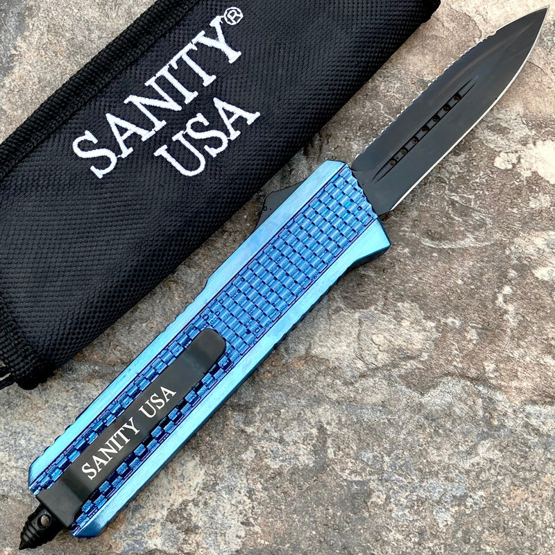 SANITY JEWELRY® D2 Steel 9.5” Frank Nitti Large - "Prohibition Series" - Double Serrated Blue - LBDR