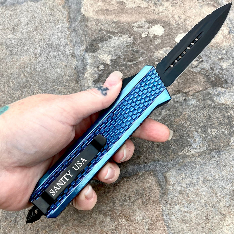 SANITY JEWELRY® D2 Steel 9.5” Frank Nitti Large - "Prohibition Series" - Double Serrated Blue - LBDR